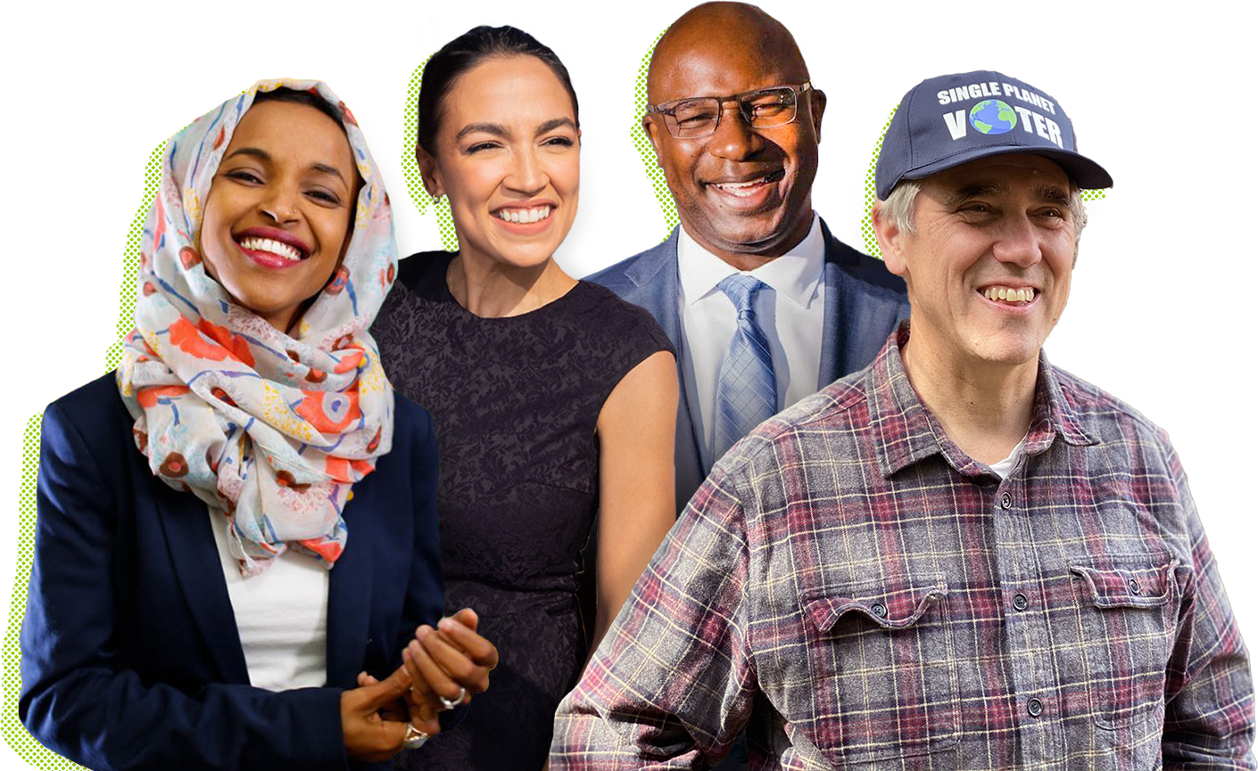 Progressive Democrats: Alexandria Ocasio-Cortez, Ilhan Omar, Jamaal Bowman, Jeff Merkley 
